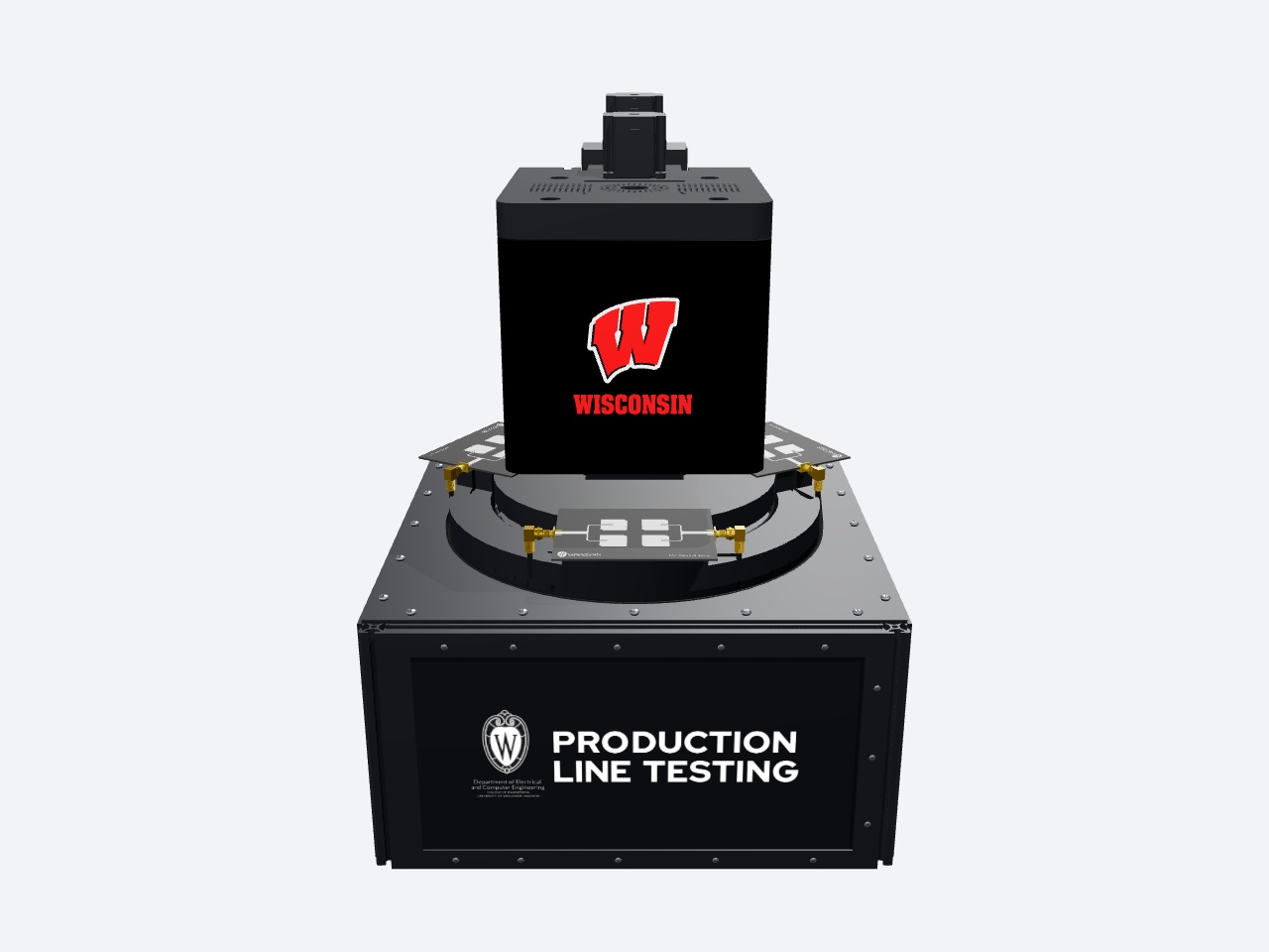 Front of the Wisconsin measurement head above a clean four-patch antenna